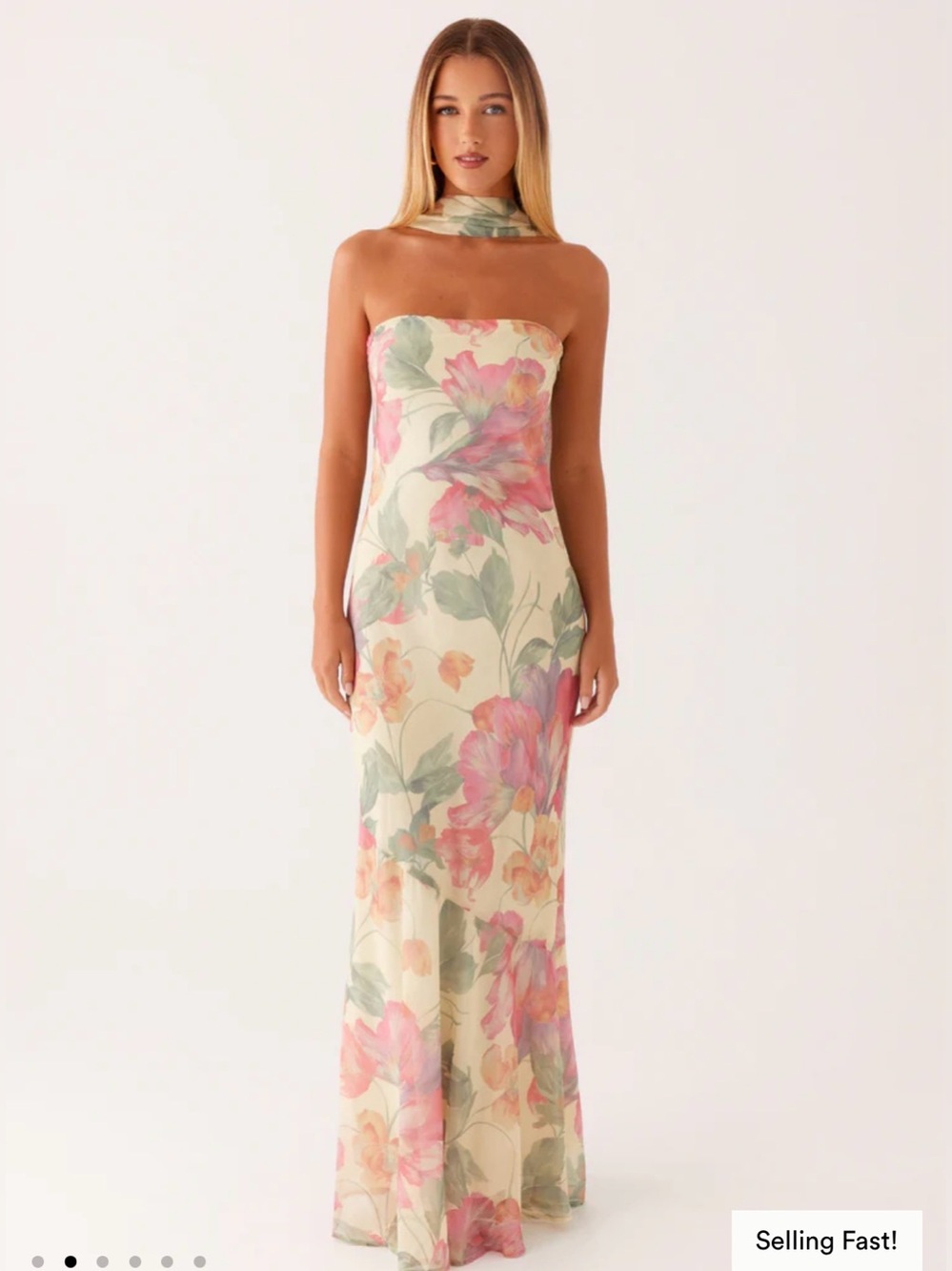 Peppermayo Cream Floral Maxi Dress with Pink & Green Print